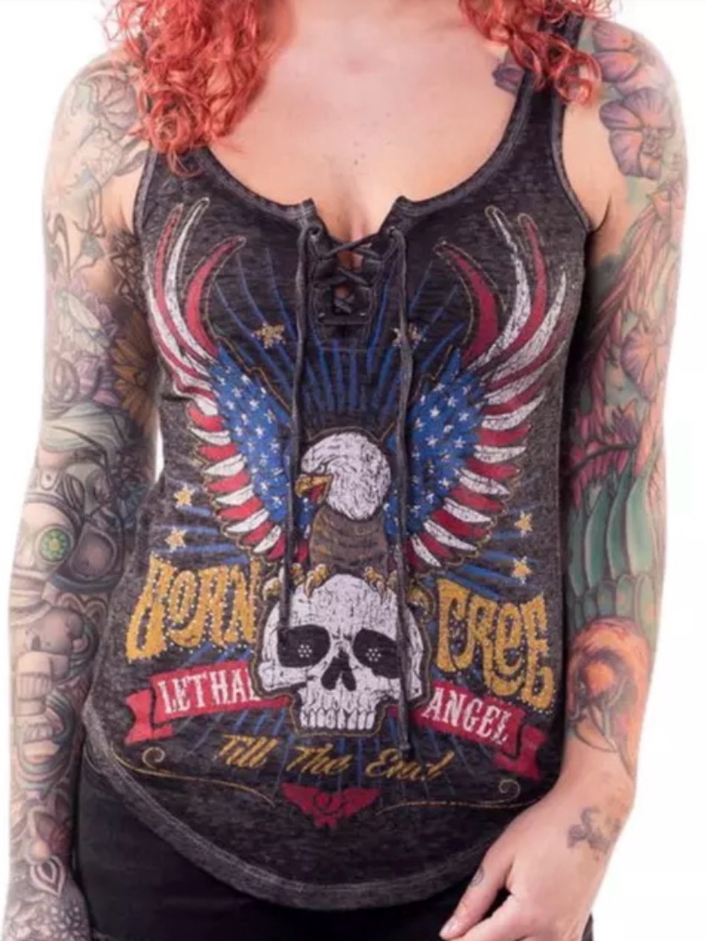 Lethal Threat Angel SZ XL Black Tank Top Sleeveless Born Free Eagle Skull